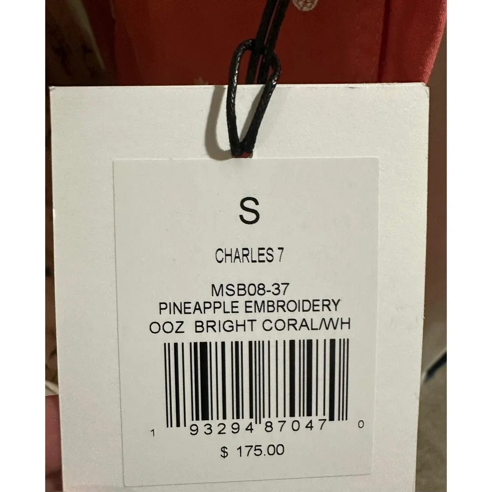 Onia Charles 7 Mens Swim Trunks‎ Bright Coral Pineapple Embroidery MSB08-37 S